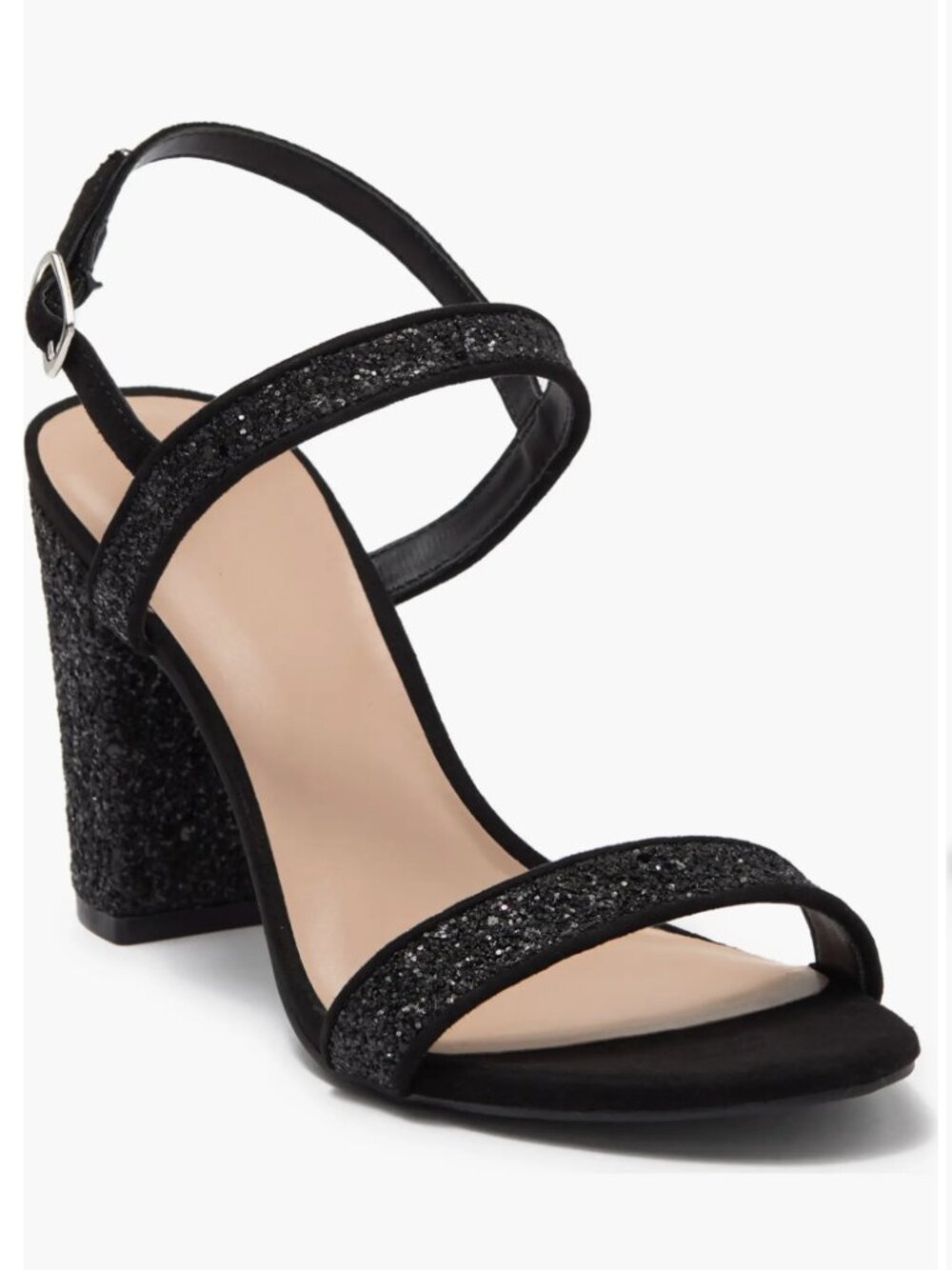 BP Lula Slingback Sandal Black Sparkle Glitter Block Heel Sandal size 8